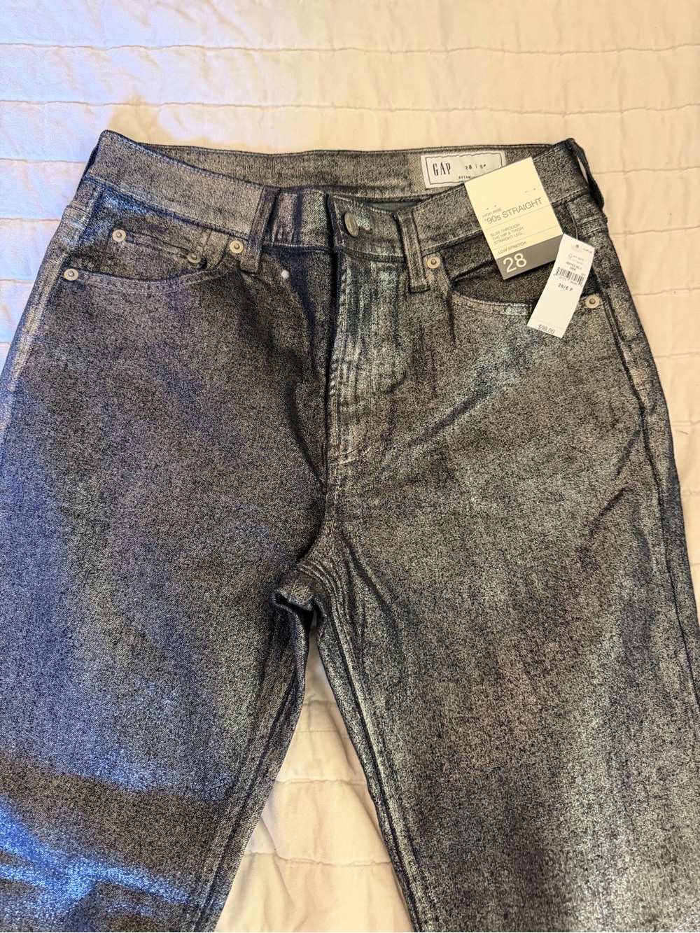 GAP Women's Silver Metallic Slim Straight Jeans